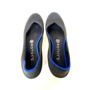 Rothy's Solid Black Round Toe Ballet Flat Slip On Blue Halo Women’s Sz 7.5